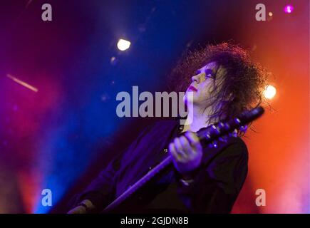 Robert Smith performing during The Cure concert in Stockholm, Sweden. Stock Photo