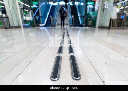 Tactile guideways for the visually impaired, blind people. Photo: Amir Nabizadeh / TT code 12040  Stock Photo