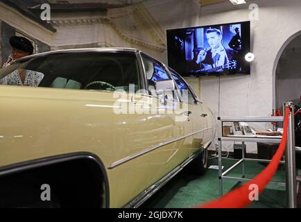 One of Elvis Presley's last Cadillacs on display at Motala Motor Museum in Motala, Sweden, on January 13, 2021. The car, a 1975 Fleetwood Brougham, was owned and registered in Elvis Presley's own name, which is unique. The ignition key is in 14 k gold. The car has been on tour for 35 years but it is now waiting for a new owner as the car is for sale. The current Austrian owner expects bids between 200,000 and 300,000 Euros Photo Jeppe Gustafsson / TT / Code 71935  Stock Photo