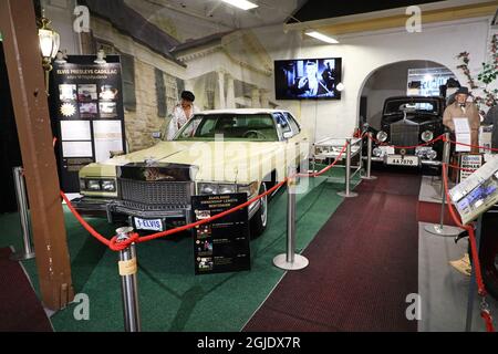 One of Elvis Presley's last Cadillacs on display at Motala Motor Museum in Motala, Sweden, on January 13, 2021. The car, a 1975 Fleetwood Brougham, was owned and registered in Elvis Presley's own name, which is unique. The ignition key is in 14 k gold. The car has been on tour for 35 years but it is now waiting for a new owner as the car is for sale. The current Austrian owner expects bids between 200,000 and 300,000 Euros Photo Jeppe Gustafsson / TT / Code 71935  Stock Photo