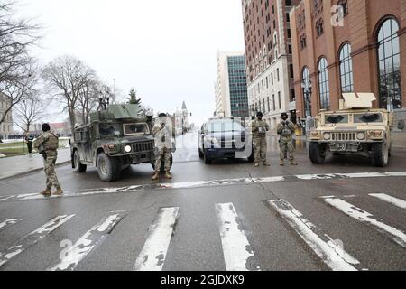 Donald Trump's final days. Several armed protests took place around the United States on Sunday, January 17, 2021. In Michigan's state capital Lansing, members of the far-right Boogaloo movement showed up with automatic firearms outside the Michigan State Capitol building. Picture: The National Guard Photo: Nora Savosnick / Aftonbladet / TT code 2512  Stock Photo