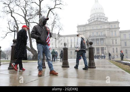 Donald Trump's final days. Several armed protests took place around the United States on Sunday, January 17, 2021. In Michigan's state capital Lansing, members of the far-right Boogaloo movement showed up with automatic firearms outside the Michigan State Capitol building. Photo: Nora Savosnick / Aftonbladet / TT code 2512  Stock Photo