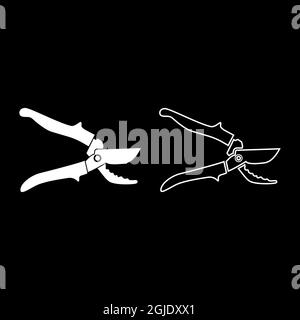 Secateur garden pruner pruning shears Clippers Hand scissors Manual cutting icon white color vector illustration flat style simple image set Stock Vector