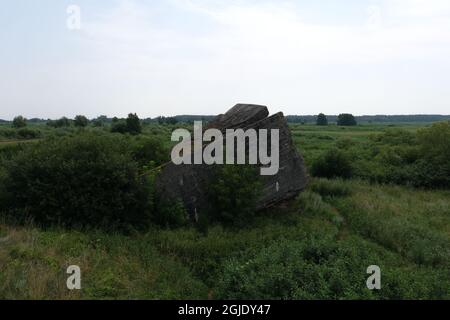 Goniadz, Poland - July 17, 2021: This polish casemate was constructed in 30s as part of the Osowiec fortress. Podlaskie Voivodeship Stock Photo