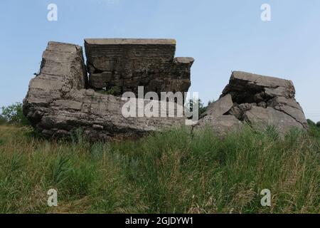 Goniadz, Poland - July 17, 2021: This polish casemate was constructed in 30s as part of the Osowiec fortress. Podlaskie Voivodeship Stock Photo