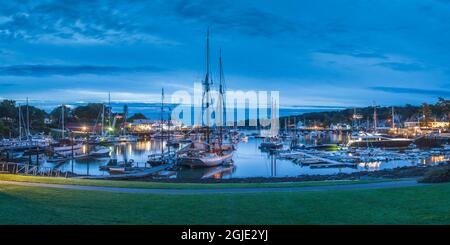 USA, Maine, Camden, Camden Harbor with schooners, dawn Stock Photo