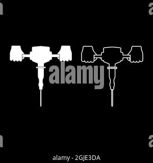 Jackhammer in hand holding power tool use Arm using electric instrument icon white color vector illustration flat style simple image set Stock Vector