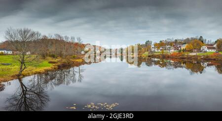 USA, Maine, Orland, village reflection, autumn Stock Photo