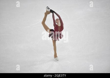 STOCKHOLM 2021-03-24 Alexandra Feigin of Bulgaria during the womens short programme in ISU World Figure Skating Championships. Photo: Pontus Lundahl / TT / code10050 *** SWEDEN OUT ***  Stock Photo