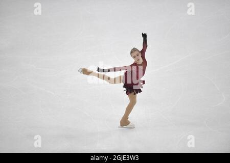 STOCKHOLM 2021-03-24 Alexandra Feigin of Bulgaria during the womens short programme in ISU World Figure Skating Championships. Photo: Pontus Lundahl / TT / code10050 *** SWEDEN OUT ***  Stock Photo