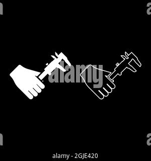 Calliper in hand Caliper in arm Measuring device measure use icon white color vector illustration flat style simple image set Stock Vector