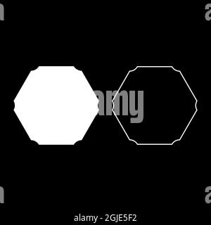 Hexagon banner hexagonal six rounded corner Blank mockup icon white color vector illustration flat style simple image set Stock Vector