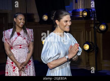 Crown Princess Victoria and Amie Bramme Sey who hosted the Alma Award (the Astrid Lindgren Memorial Award) which is a digital ceremony due to the corona pandemic. Stockholm, Sweden, 31 May 2021 Photo: Christine Olsson / TT / code 10430 Stock Photo