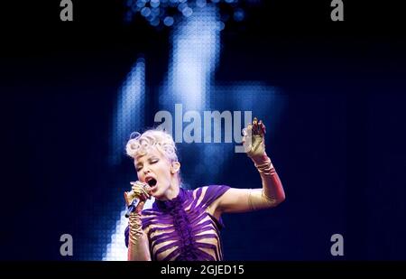 Singer Kylie Minogue performs during a concert in Oslo, Norway. Stock Photo