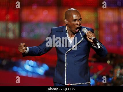 United Kingdom's Andy Abraham on stage during the final of the Eurovision Song Contest 2008 at the Belgrade Arena in Serbia. Stock Photo