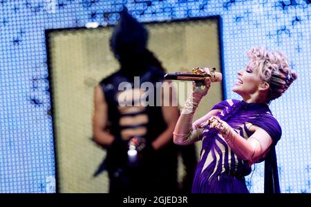 Singer Kylie Minogue performs during a concert in Oslo, Norway Stock Photo
