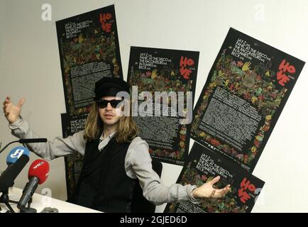 The artist Beck at a press conference Wednesday prior to playing at Hovefestivalen in Norway. Stock Photo