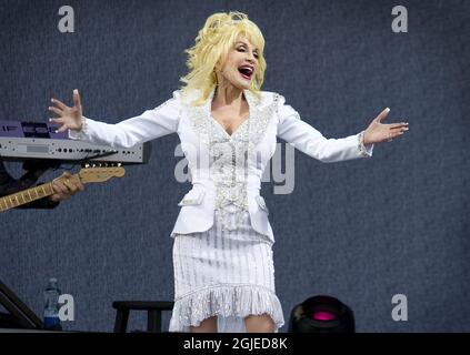 U.S. singer Dolly Parton performed at Stockholm Olympic Stadium Stock Photo