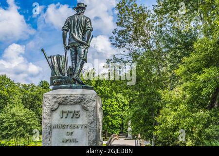 The Minute Man statue, Old North Bridge, Minute Man National Historical Park. First Battle American Revolution. Statue by Daniel Chester French, model Stock Photo