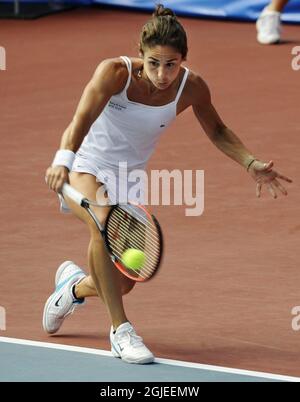 Virginia Ruano Pascual (ESP) in action during her quarter finals against Katarina Srebotnik (SLO) at the Nordic Light Open WTA tennis tournament in Stockholm. Stock Photo