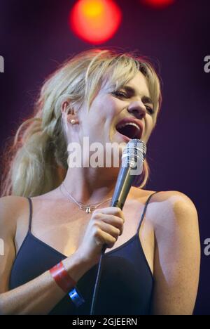 British musician Duffy, performs at the Roskilde Festival south of Roskilde in Denmark. Stock Photo