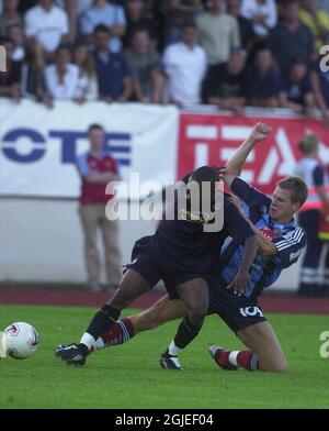 Djurgarden's Elias Storm battles for the ball with West Ham United's  Jermain Defoe   Stock Photo