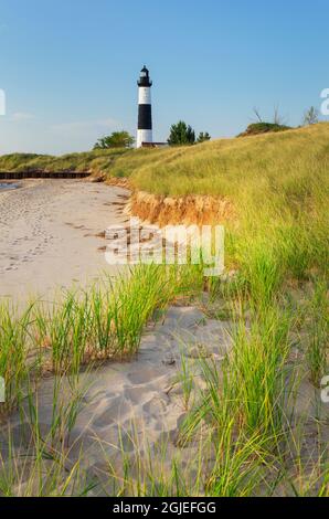 Big Sable Point Lighthouse on the eastern shore of Lake, Michigan. Ludington State Park, Michigan Stock Photo