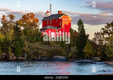 Lighthouse on Lake Superior in Marquette, Michigan, USA Stock Photo