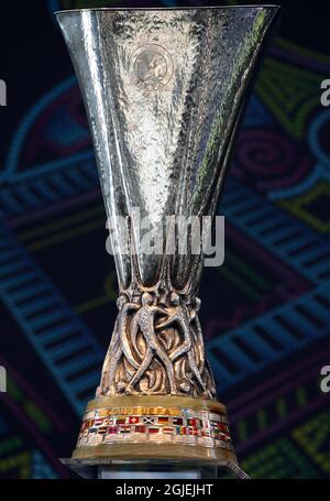 The UEFA Cup trophy is seen during the handover ceremony in Istanbul Turkey. UEFA Cup Final will be held at Fenerbahce Sukru Saracoglu Stadium in Istanbul on 20 May 2009. Stock Photo