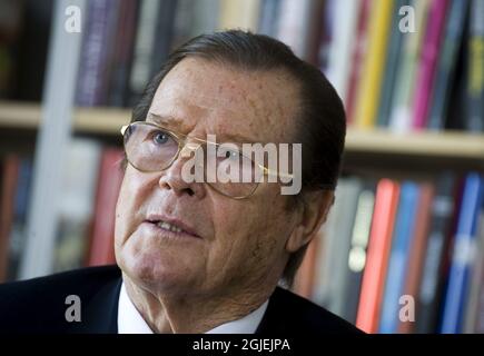 Britsh actor and Goodwill Ambassador of UNICEF Sir Roger Moore promotes his biography 'My name is Moore - Roger Moore' in Stockholm. Stock Photo