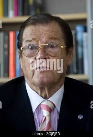 Britsh actor and Goodwill Ambassador of UNICEF Sir Roger Moore promotes his biography 'My name is Moore - Roger Moore' in Stockholm. Stock Photo