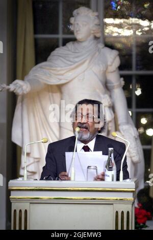 Literature Laureate V.S Naipaul give the traditional Nobel Lecture at the Old Stock Exchange in Stockholm. Stock Photo