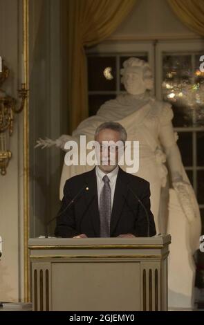 John Maxwell Coetzee of South Africa, winner of the 2003 Nobel Prize in literature, during a Nobel lecture at the Swedish Academy in Stockholm Stock Photo