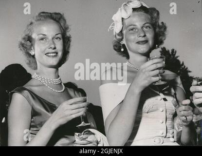 An undated picture of Miss Gunilla von Post (left) and Mrs Barbro Santesson at a pool party. Stock Photo