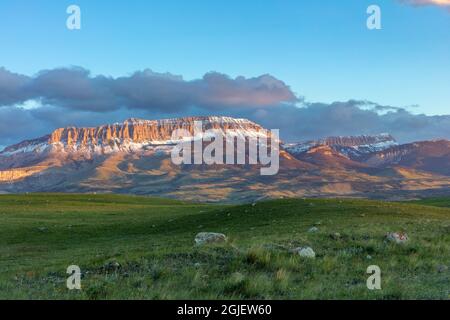 Colorful scattered moraine with Castle Reef along the Rocky Mountain Front near Augusta, Montana, USA
