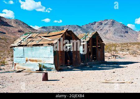 USA, Nevada, Rhyolite, Goldwell Museum, abandoned deteriorating buildings Stock Photo