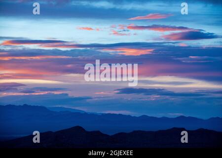 Pastel pink and blue sky at sunset near Las Vegas Nevada Stock Photo