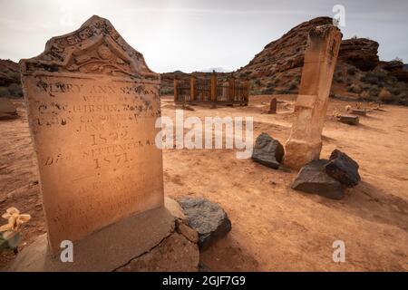Tombstones in the Grafton Cemetery, Grafton ghost town, Utah, USA. Stock Photo