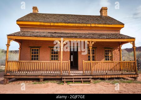 Alonzo Russell adobe house (featured in the film 'Butch Cassidy and the Sundance Kid'), Grafton ghost town, Utah, USA. Stock Photo