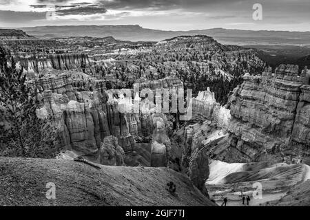 Black and white sunrise Thor's Hammer Sunset Point Hoodoos Photographer Bryce Canyon National Park, Utah. Stock Photo