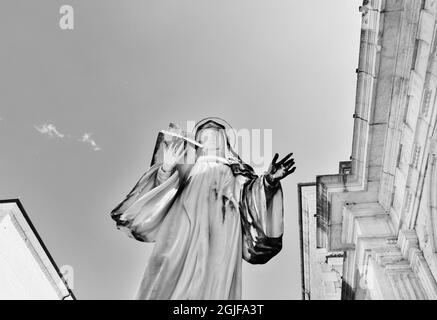 Montecassino Abbey -Italy - August 29 -2021-statue of St. Scolastica in Bramante cloister , Benedictine monastery Stock Photo