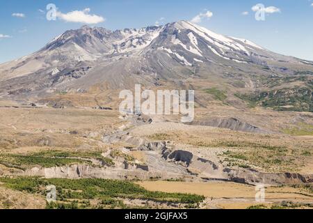 USA, Washington State, Skamania County. Mount St. Helens or Louwala-Clough is an active stratovolcano. Stock Photo