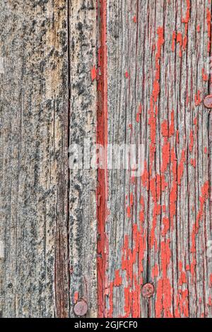 USA, Washington State, Palouse. Close-up of wood in abandoned barn in Lacrosse. Stock Photo