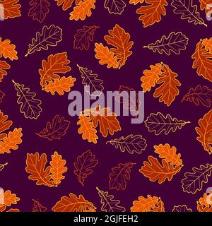 Vector seamless pattern of bright oak leaves. Ideal for wallpaper, wrapping paper, filling with drawings, textiles, autumn greeting cards,Thanksgiving Stock Vector