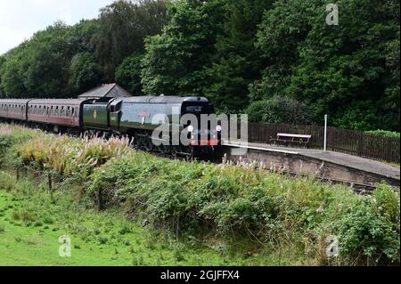 A West Country class locomotive 'City of Wells' on the East Lancashire railway. Stock Photo