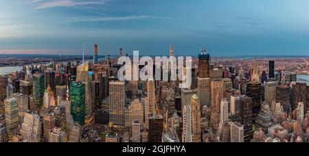 A panorama picture of the skyscrapers at central Manhattan. Stock Photo