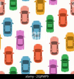 Vector seamless pattern with top view cars. Flatley of passenger vehicles. Stock Vector