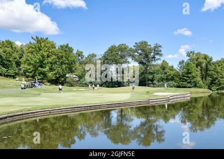 Missouri, United States. 9th Sept 2021: September 9, 2021: Golfers putt on the 4th green during the Pro-Am day of the Ascension Charity Classic held at Norwood Hills Country Club in Jennings, MO Richard Ulreich/CSM Credit: Cal Sport Media/Alamy Live News Stock Photo
