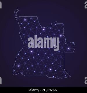 Digital network map of Angola. Abstract connect line and dot on dark background Stock Vector