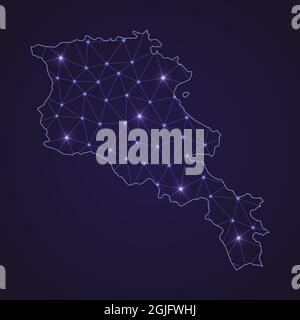 Digital network map of Armenia. Abstract connect line and dot on dark background Stock Vector